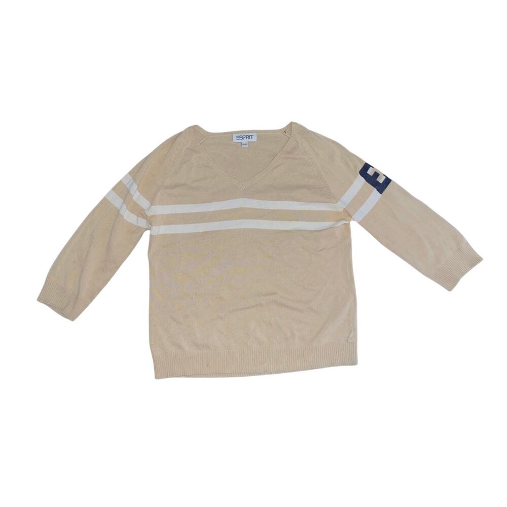 Esprit V-neck Long Sleeve E Patch Sweater Knit Light preppy Size Small 90s